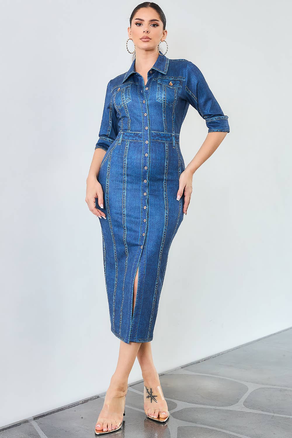 Denim Print Midi Dress