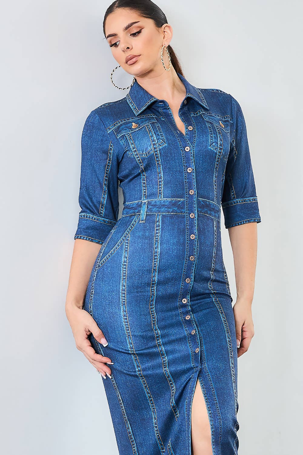 Denim Print Midi Dress