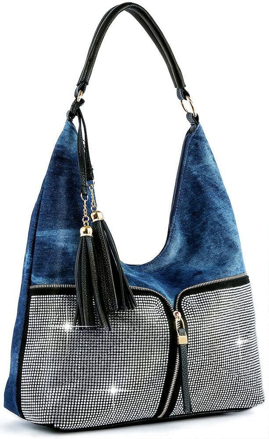 Uoonique Denim & Rhinestone Hobo