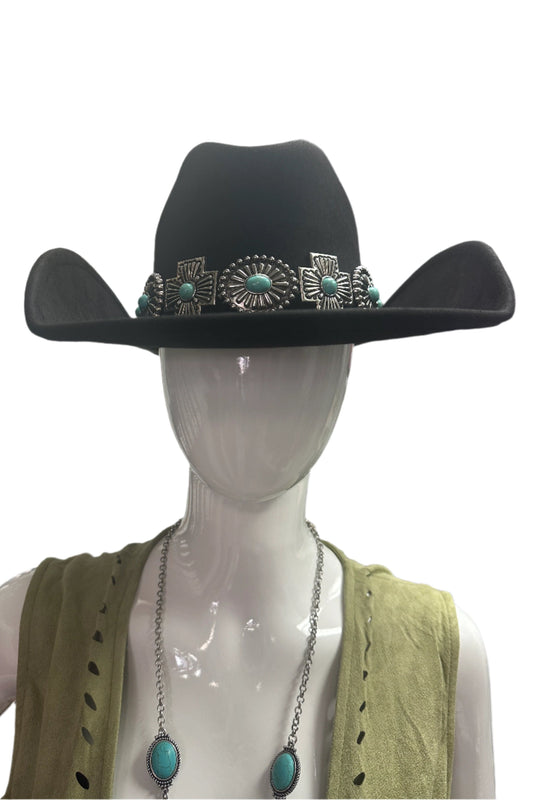 Turquoise Chain Band Cowboy Hat