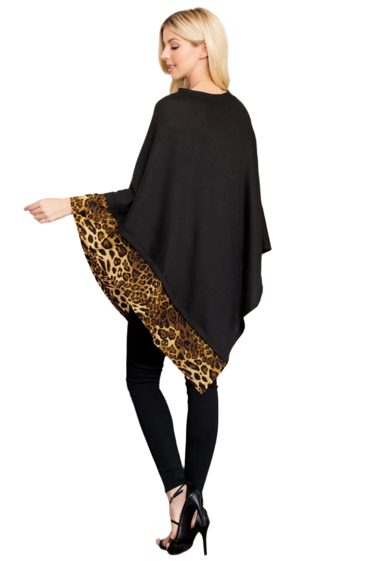 Leopard Trim Poncho