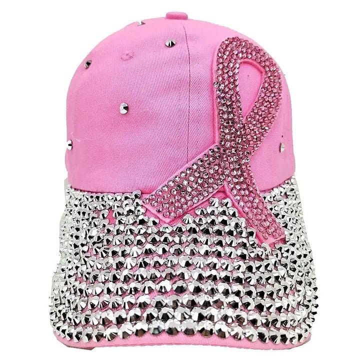 Pink Ribbon Rhinestone Cap