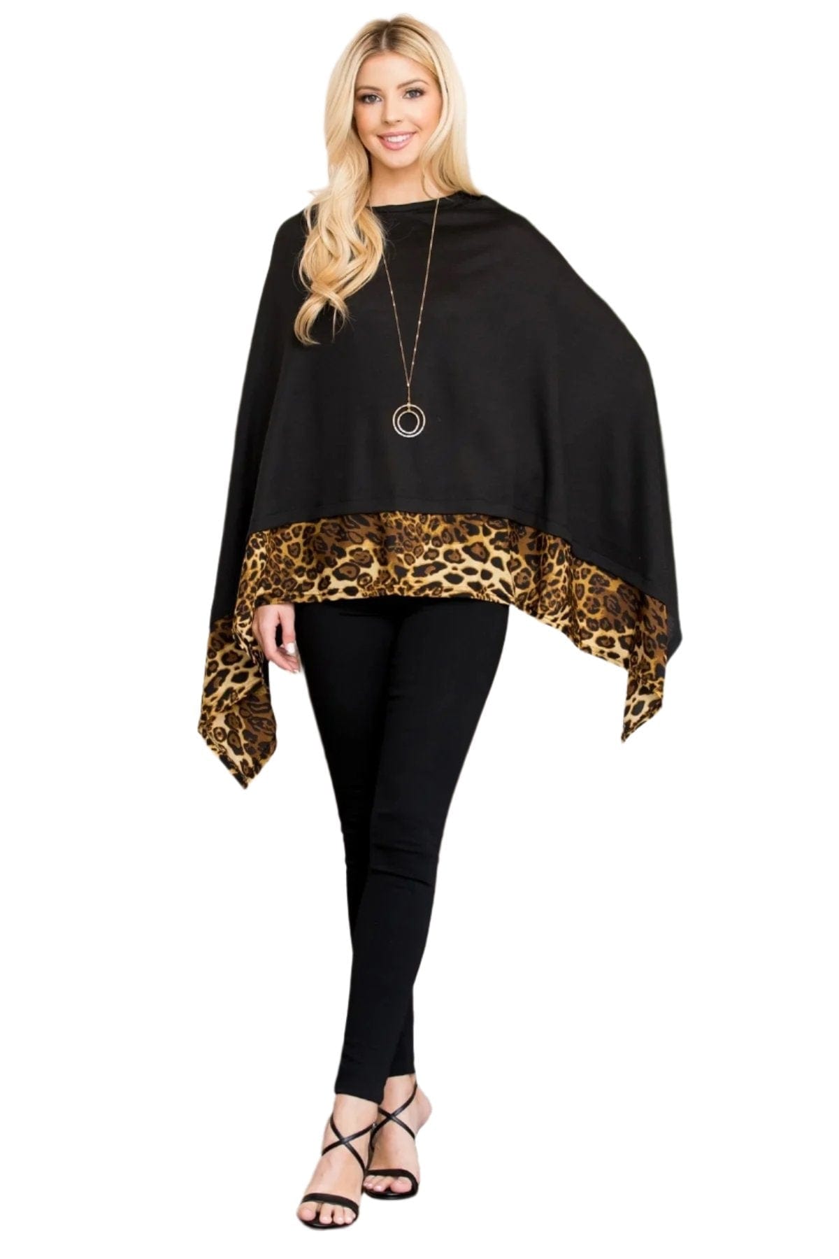 Leopard Trim Poncho