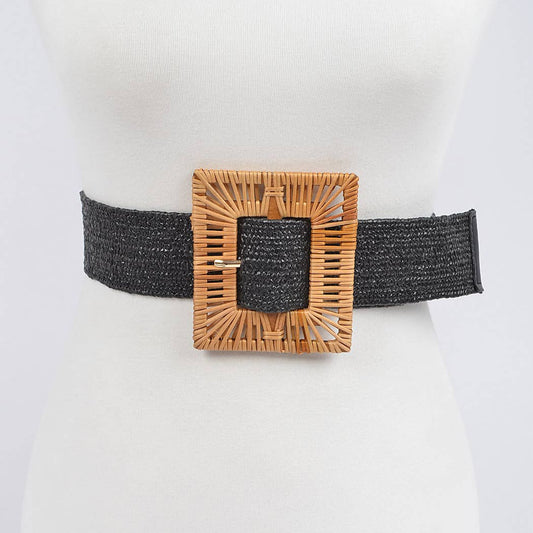 Handmade Bamboo Buckle Stretch Straw Belt