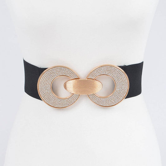 Rhinestone Two Buckle Elastic Belt